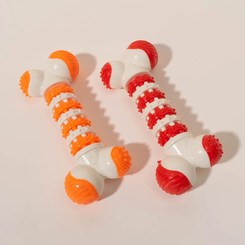 Blue bone-shaped interactive dog toy for small breeds with treat holder in centre