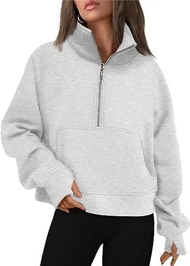 Women's loose lapel fleece-lined sweater in apricot colour with raglan sleeves