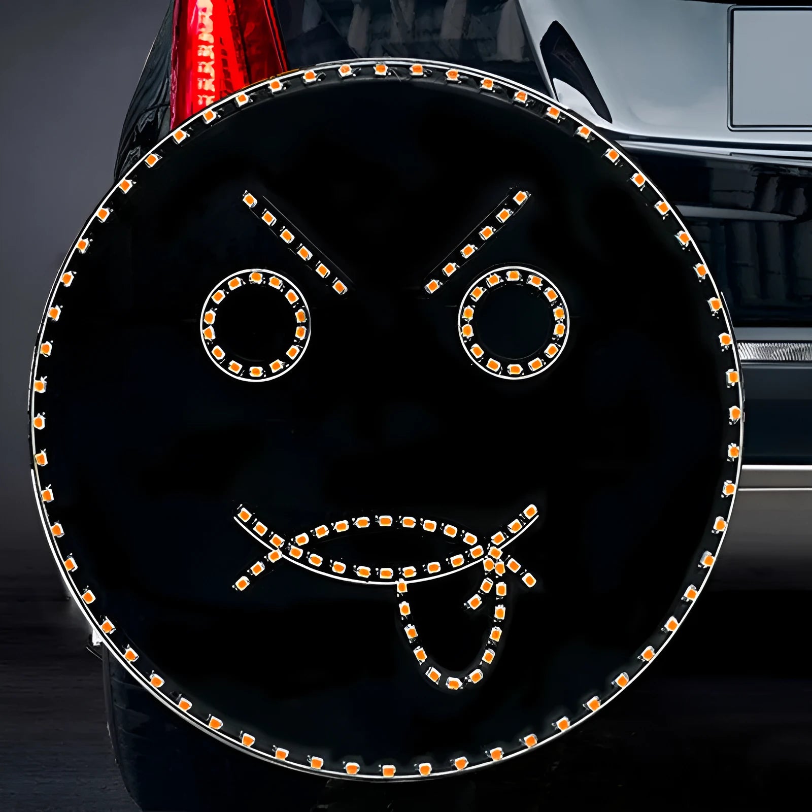 Black car rear window LED light with orange smiley face pattern and wireless remote control