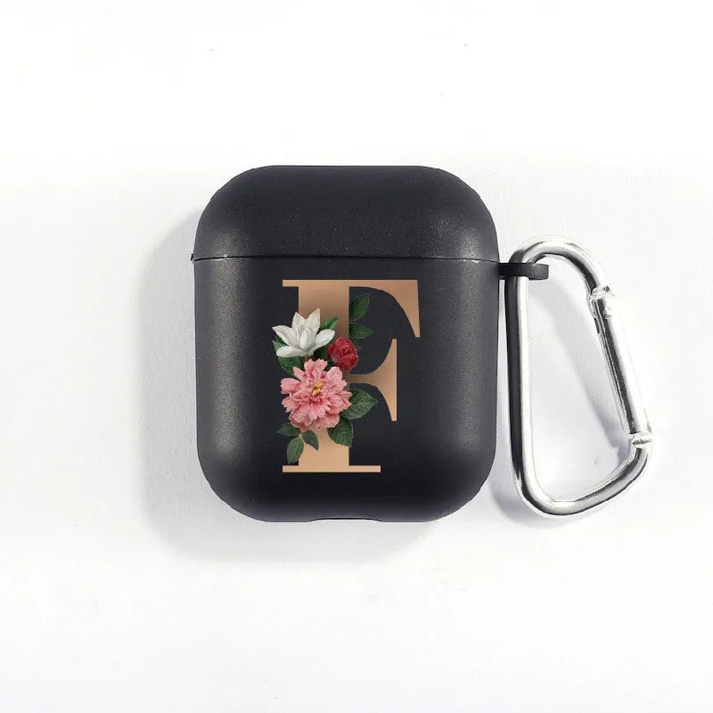 Matte black silicone alphabet AirPods case with dust plug, impact-resistant and anti-fingerprint surface