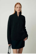Wool bandage dress with loose lapels in black and mountain rain grey colours.