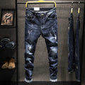 Men's slim-fitting skinny jeans in dark blue denim with micro elastic construction