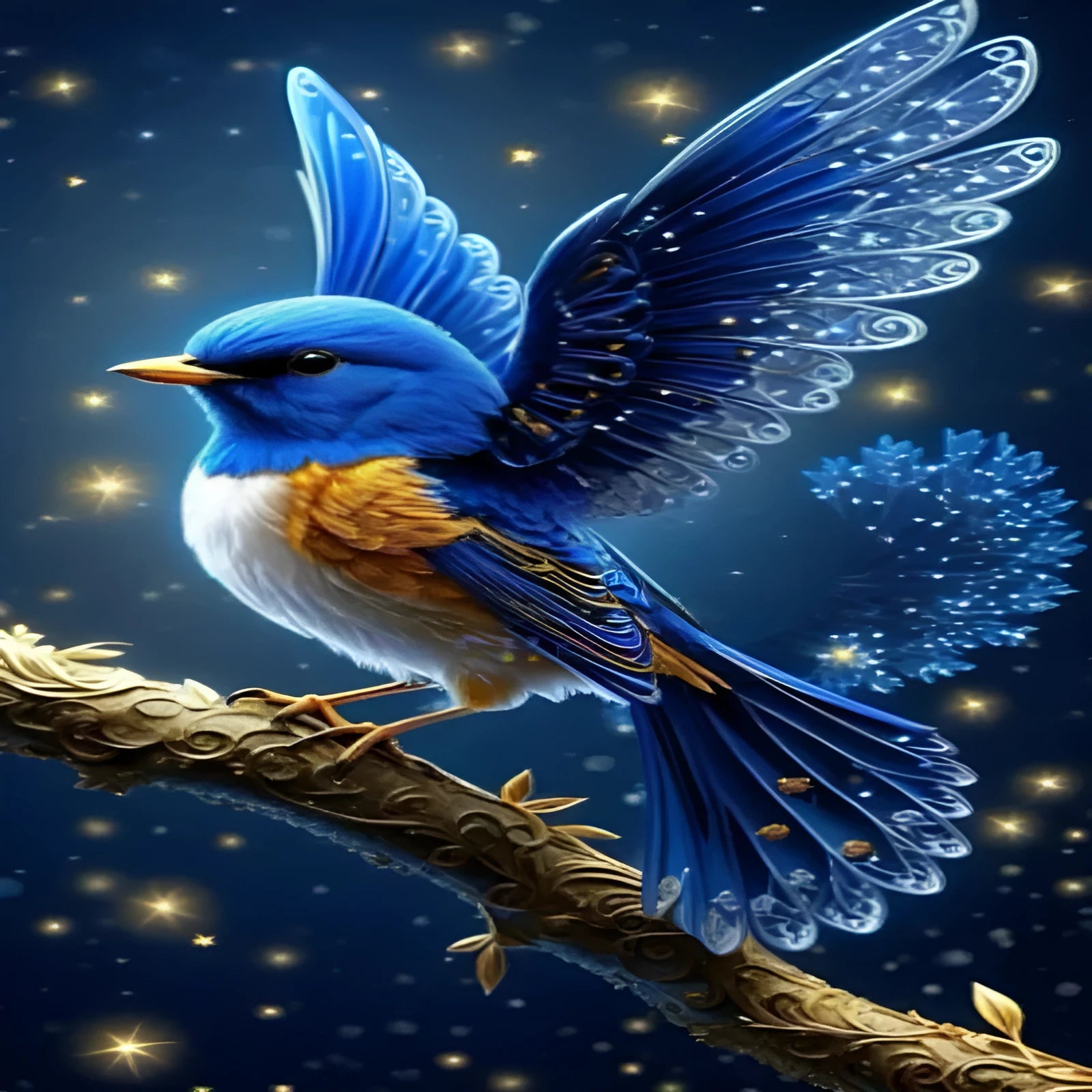 Handmade blue bird diamond painting kit on 60x100cm canvas with internal wooden frame.