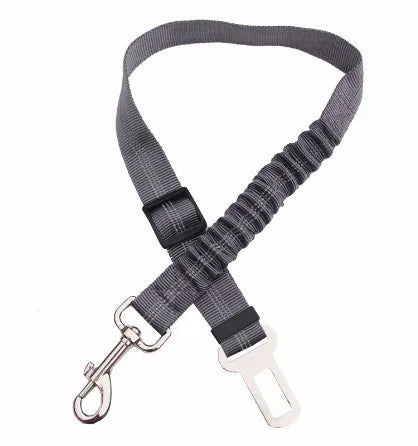 Adjustable dog seat belt harness with elastic safety rope in beige colour