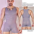 Men's striped nylon jumpsuit in black colour with wide vertical bar pattern, lightweight breathable fabric