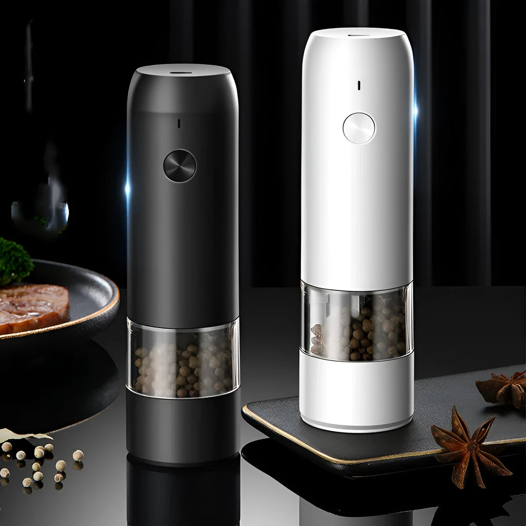 USB rechargeable electric pepper and salt grinder set with clear acrylic body and ceramic mechanism