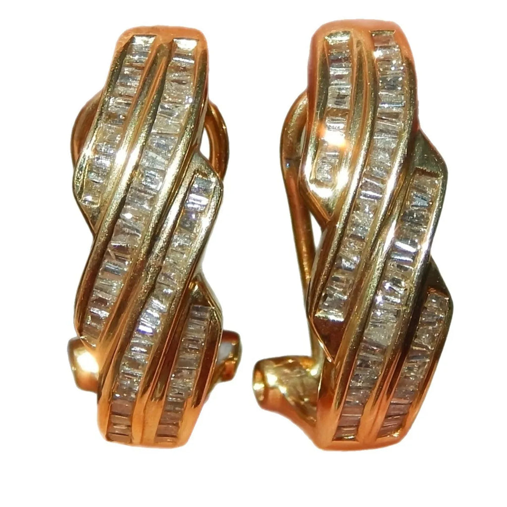 Gold tone geometric retro earrings with circular design elements on copper base