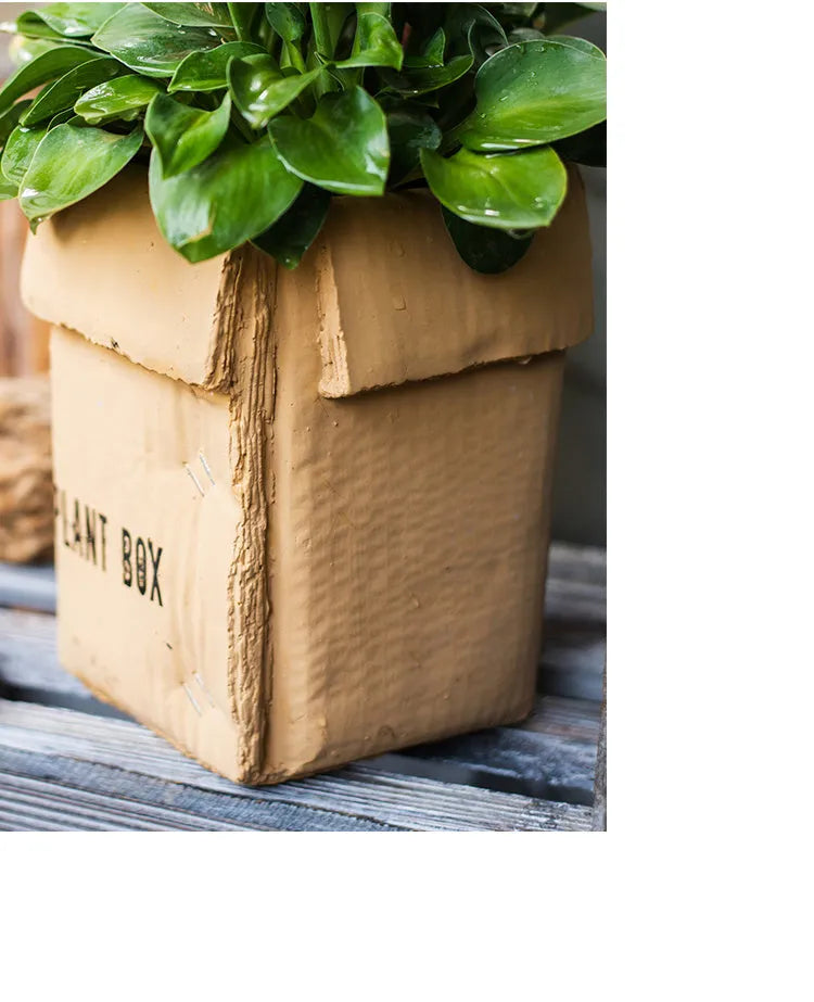 Cement brown paper box design flowerpot with pre-punched bottom drainage hole