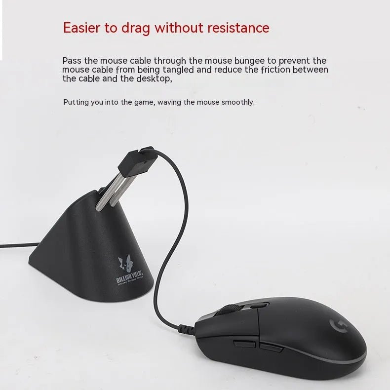 Black and white ABS plastic mouse cable holder for desk mounting.