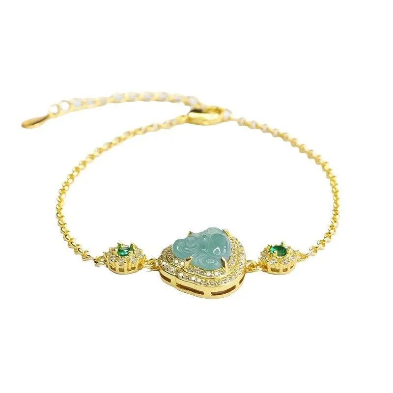 Emerald blue water Maitreya Buddha jade bracelet for women with 10x13mm charm