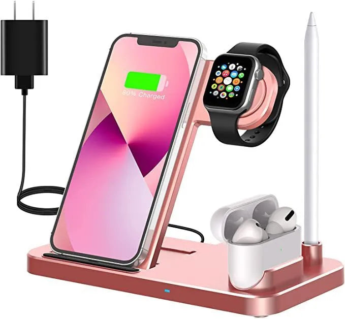 Folding 15W 4-in-1 wireless charger showing compact folded design and multiple device charging capability