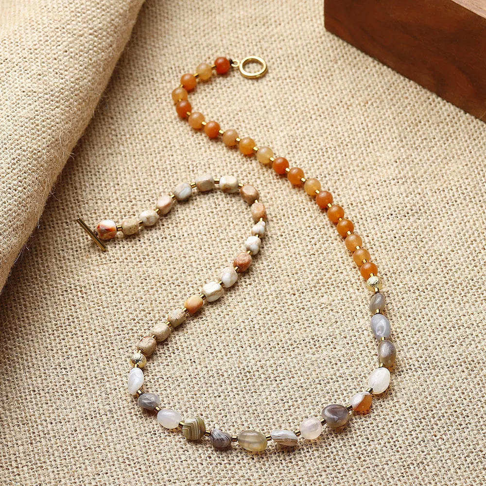 Hand-woven multi-layer bracelet made from Persian Gulf agate with geometry shape and texture details in colour 3790.
