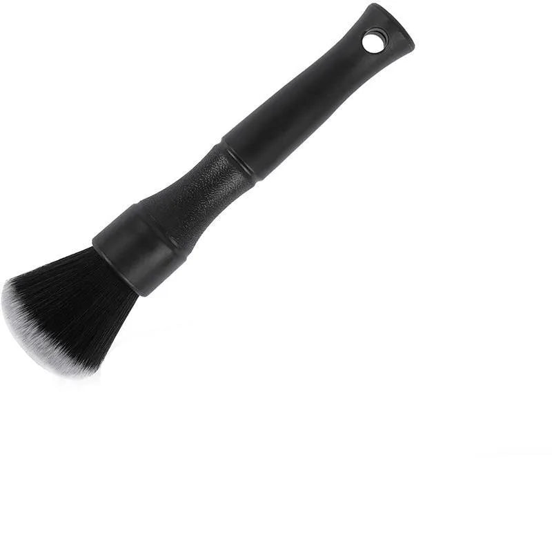 Black car detailing brush with soft pig hair bristles on a PP plastic handle, shown in large and small sizes.