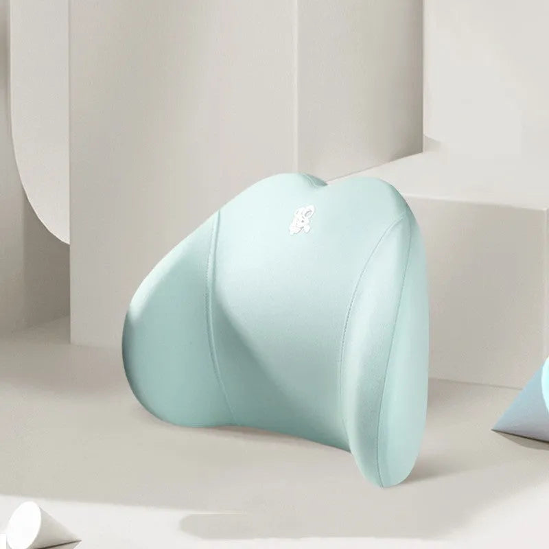 Heart-shaped memory foam car pillow set showing lumbar support and headrest pillow in grey colour with contrasting heart design