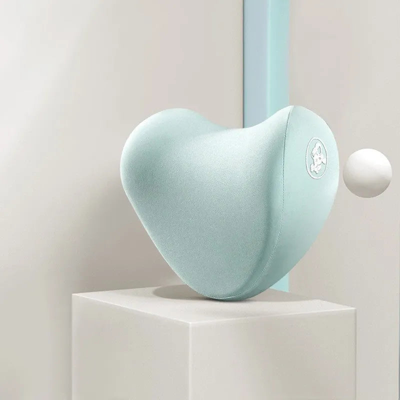 Heart-shaped memory foam car pillow set showing lumbar support and headrest pillow in grey colour with contrasting heart design