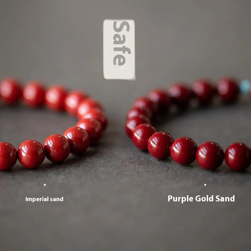 Cinnabar geometric bracelet with ellipse design in purple gold sand colour showing bead details