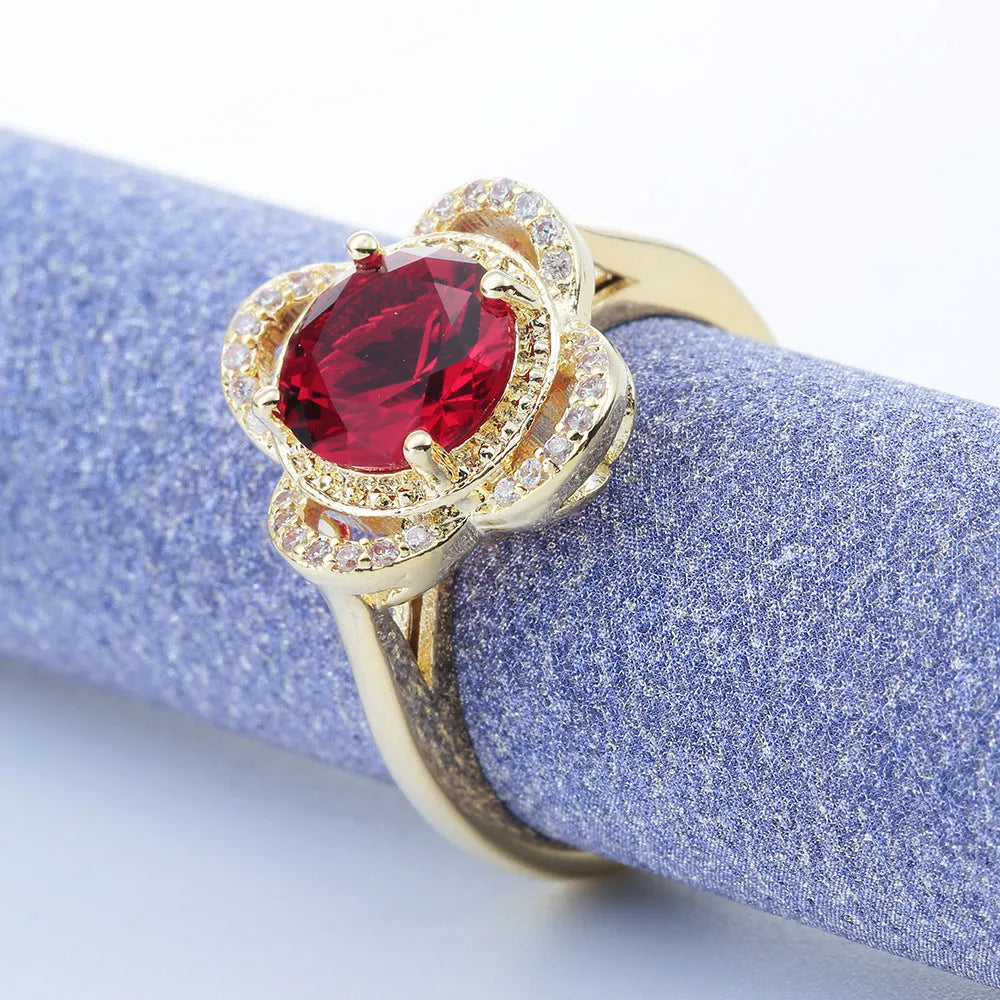 Copper fruit-shaped ring with zircon detailing and electroplated finish