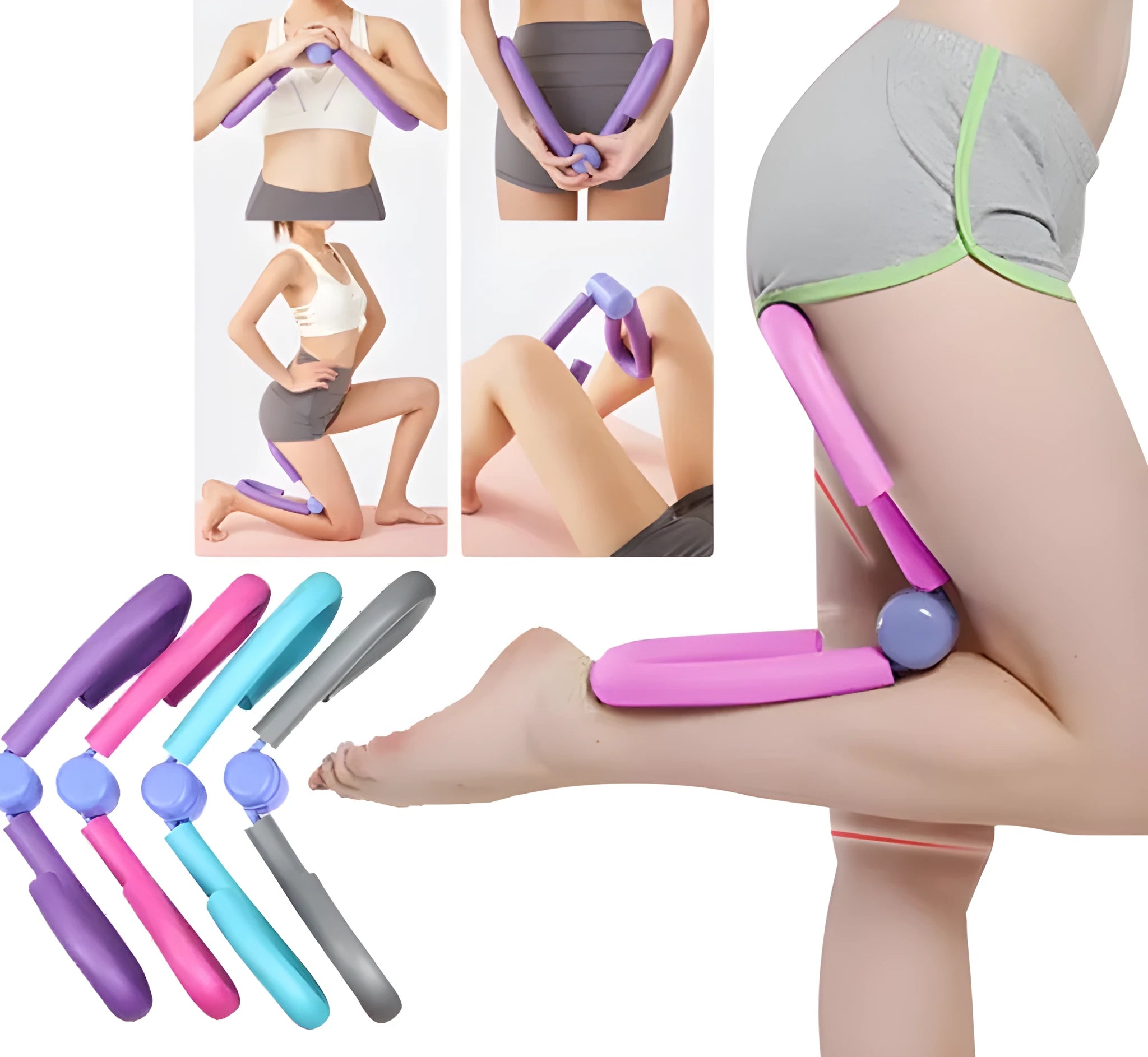 Pink and grey PVC leg training clip with foam padding for thigh, arm, and chest workouts