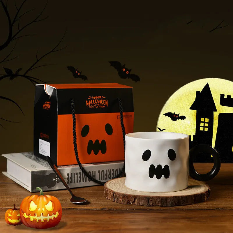 Orange Halloween pumpkin ceramic mug with handle 15cm size on gift box
