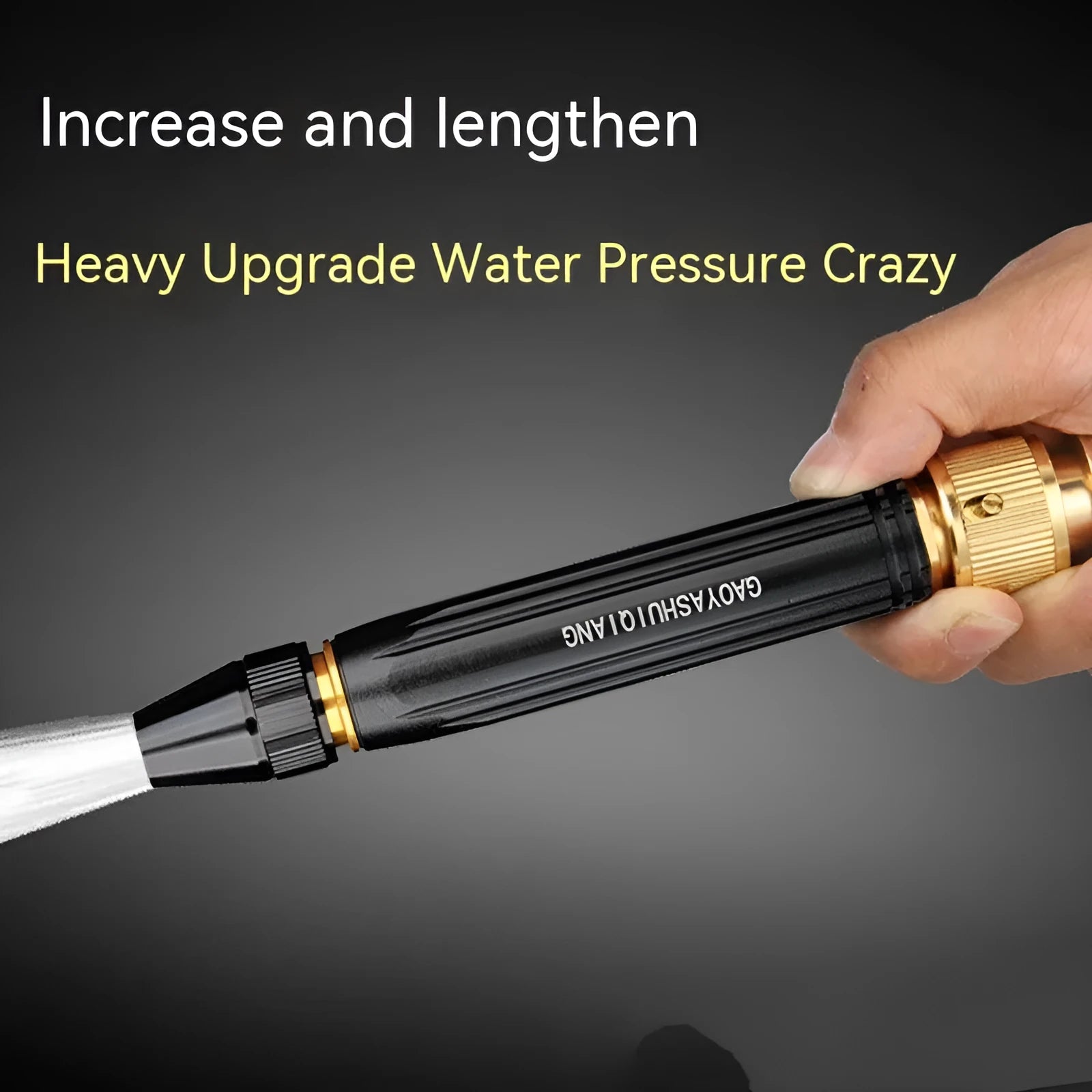 Black car wash water gun with straight spray design showing alloy and plastic body options