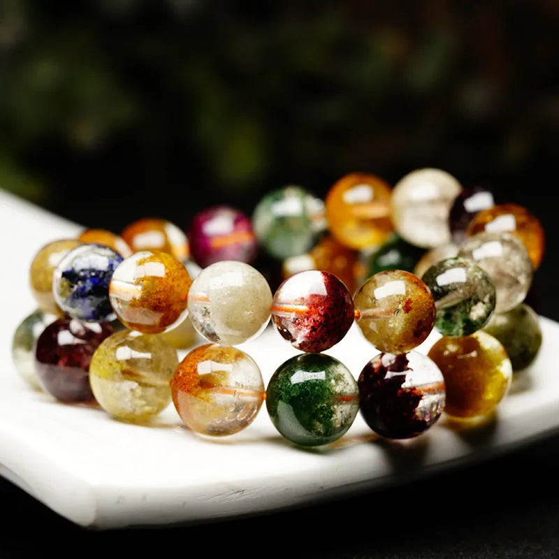 Crystal ethnic style bracelet with 10mm colourful ghost cornucopia beads in a ball bracelet design