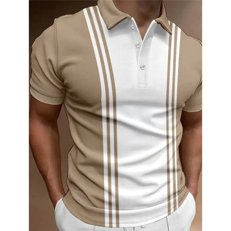 Men's casual t-shirt with 3-button printing lapel in loose fit short sleeve style