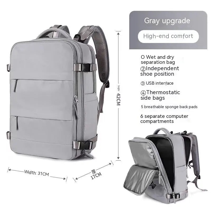 Large nylon waterproof mummy backpack in various colours on a neutral background.