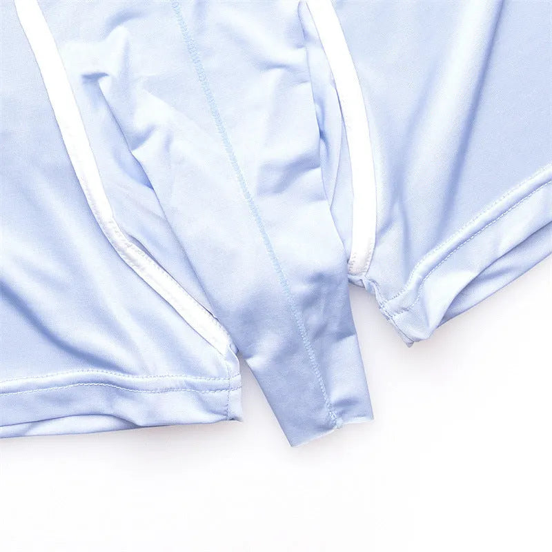 Men's solid colour ice silk boxer shorts showing mid-waist design in multiple colour options