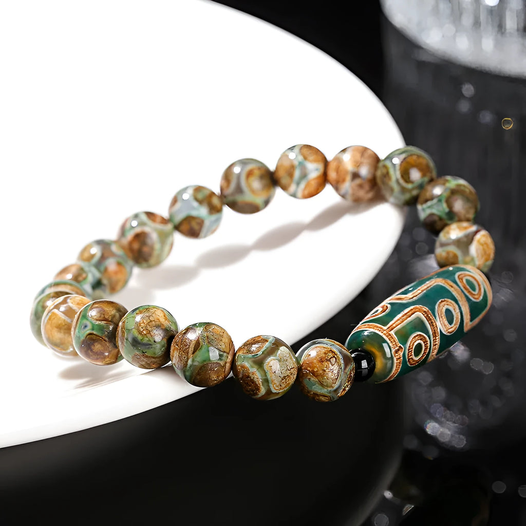 Green dzi bead barrel bracelet with 8mm diameter 28mm length beads