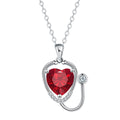 Women's copper stethoscope necklace with red diamond electroplated finish