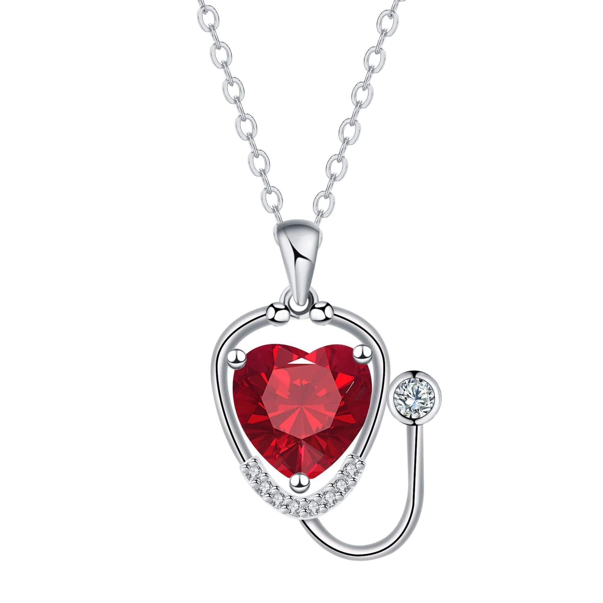Women's copper stethoscope necklace with red diamond electroplated finish