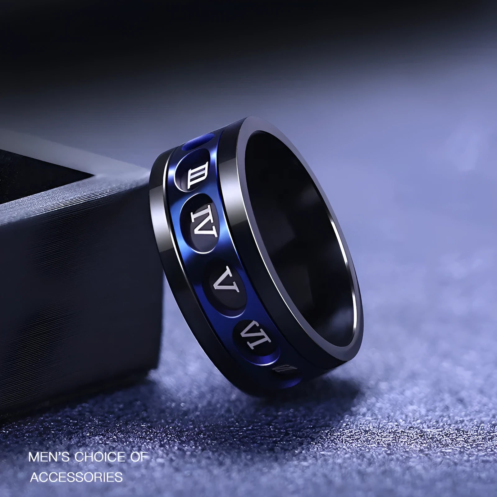 Men's titanium steel hip hop simplicity ring blue rose gold electroplated polished Korean style size 07-11