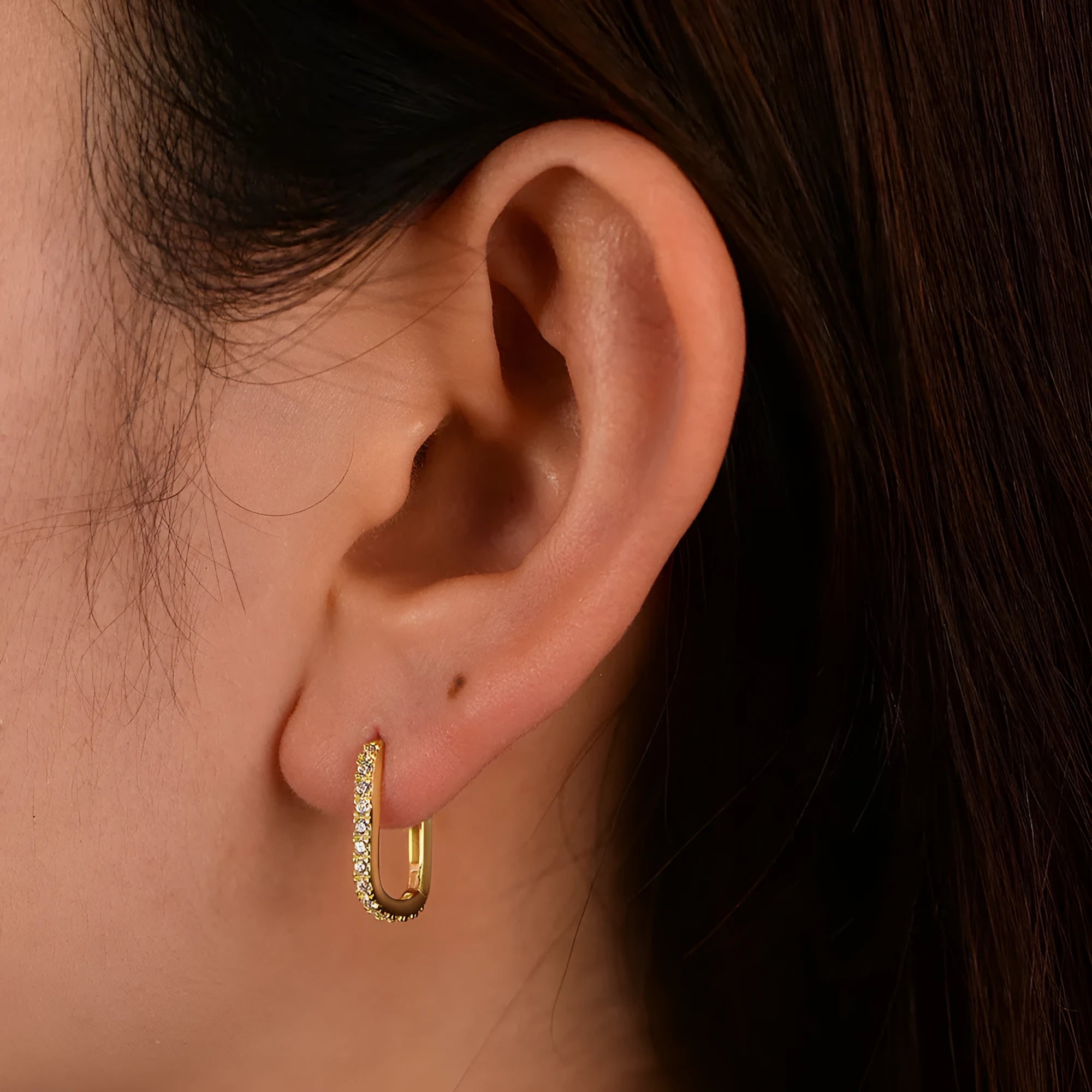 S925 sterling silver oval zircon geometric earrings in European style