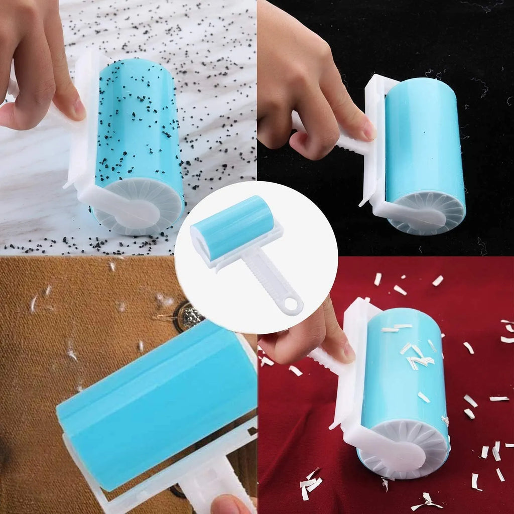 Washable lint roller with protective cover for pet hair removal from fabrics