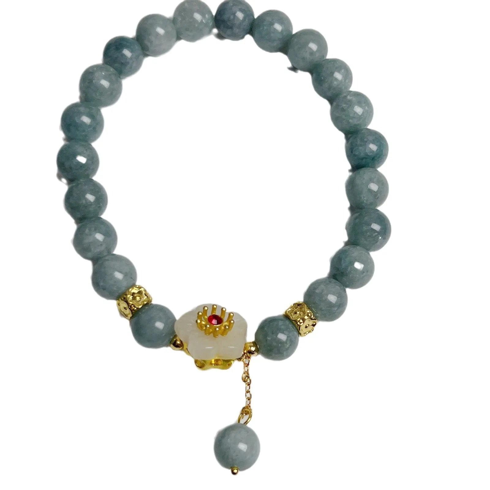 Women's adjustable jade bracelet with tightening rope in retro style