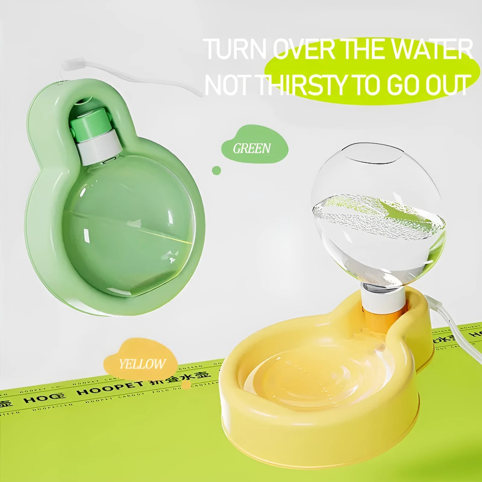 Green portable dog travel water cup with built-in drinking bowl and carry handle