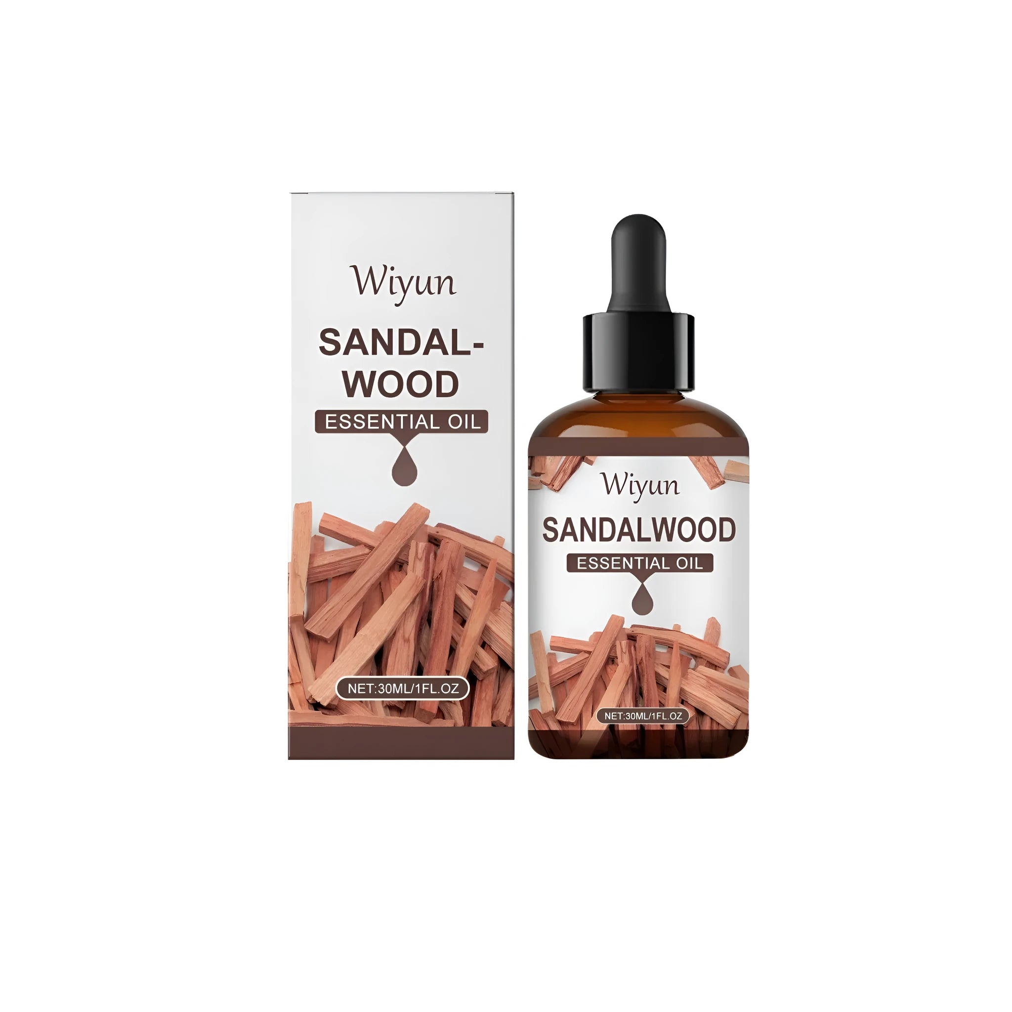 30ml bottle of sandalwood essential oil blend with vitamin E for diffusers
