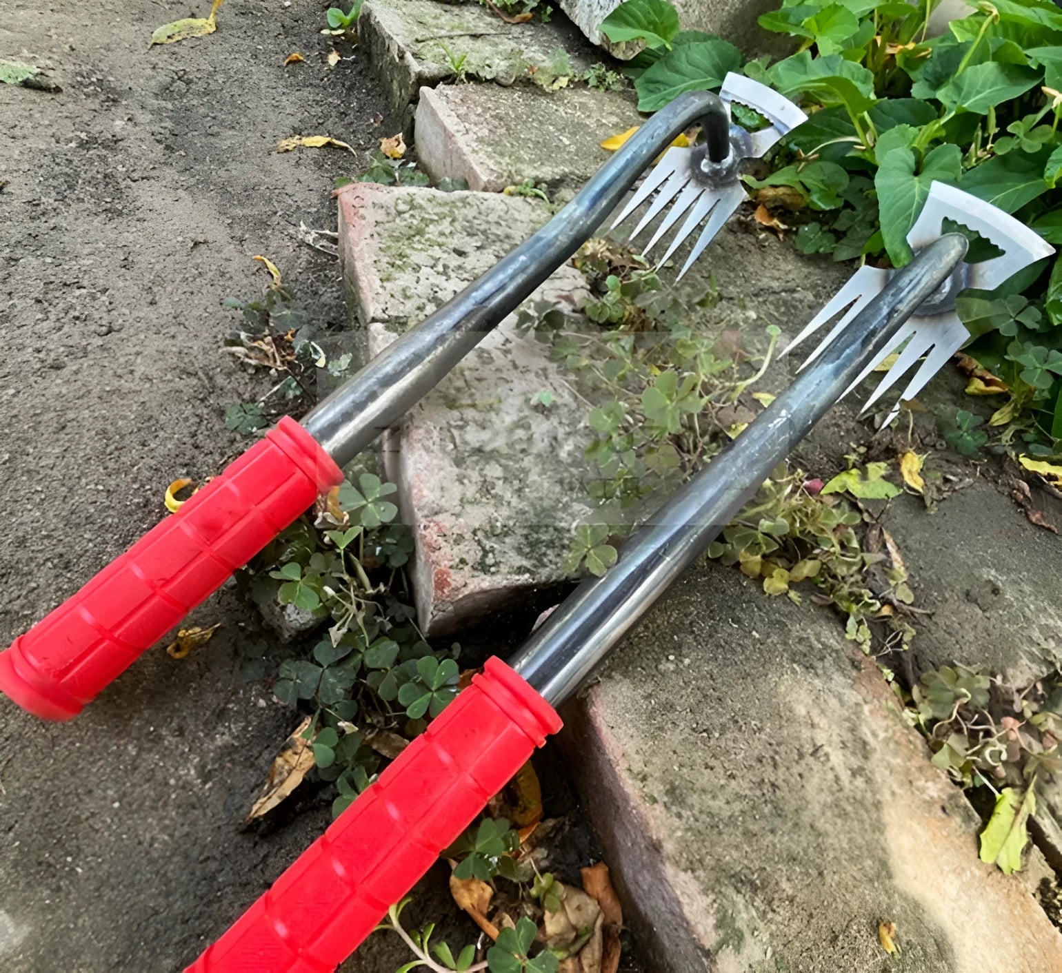 Gardening hoe rake tool with alloy steel construction showing dual-purpose hoe and rake design