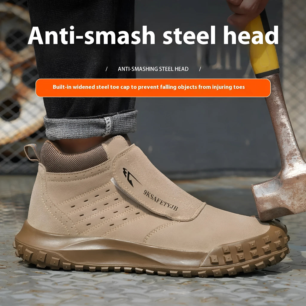 Four Seasons lightweight low-top welder safety boots in sand colour with steel toe cap and lace-up front.