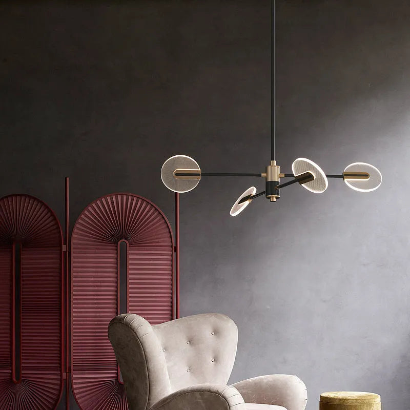Nordic iron LED pendant chandelier with acrylic elements in 6, 9, or 12-head configurations
