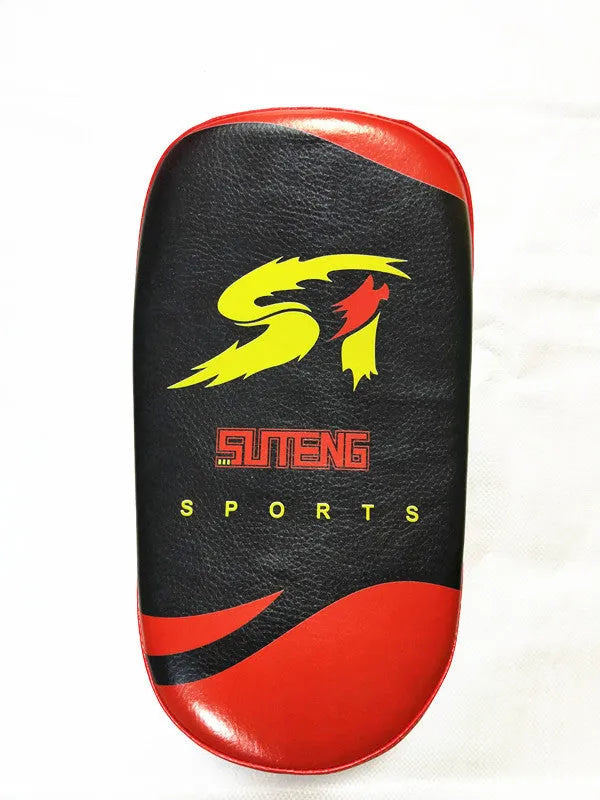 Black and red rectangular PU leather hand-held boxing Sanda training foot target pad.
