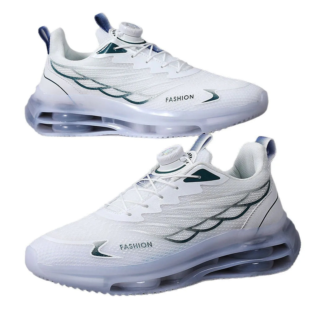 White rotating button casual shoes with mesh upper and rubber sole