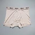 Men's loose-fitting silk shorts in navy blue, shown laid flat, featuring a mid waist and casual design.
