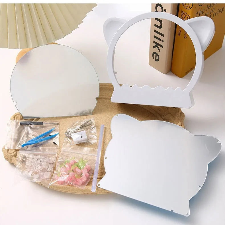 DIY cat head shaped night lamp kit with colourful tulip flowers for self-assembly