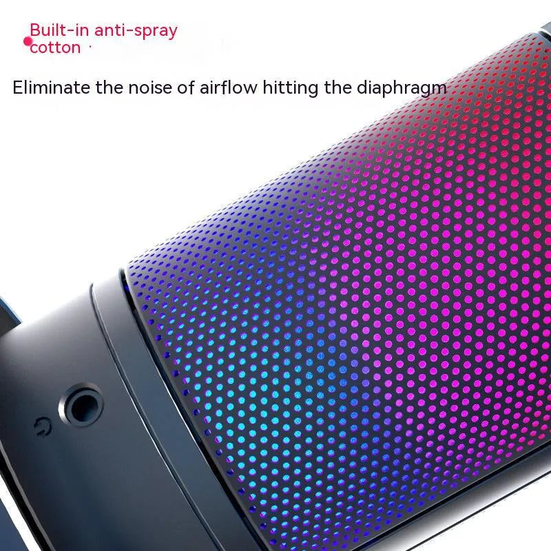 Condenser microphone with RGB lighting in black, white or pink colours for streaming
