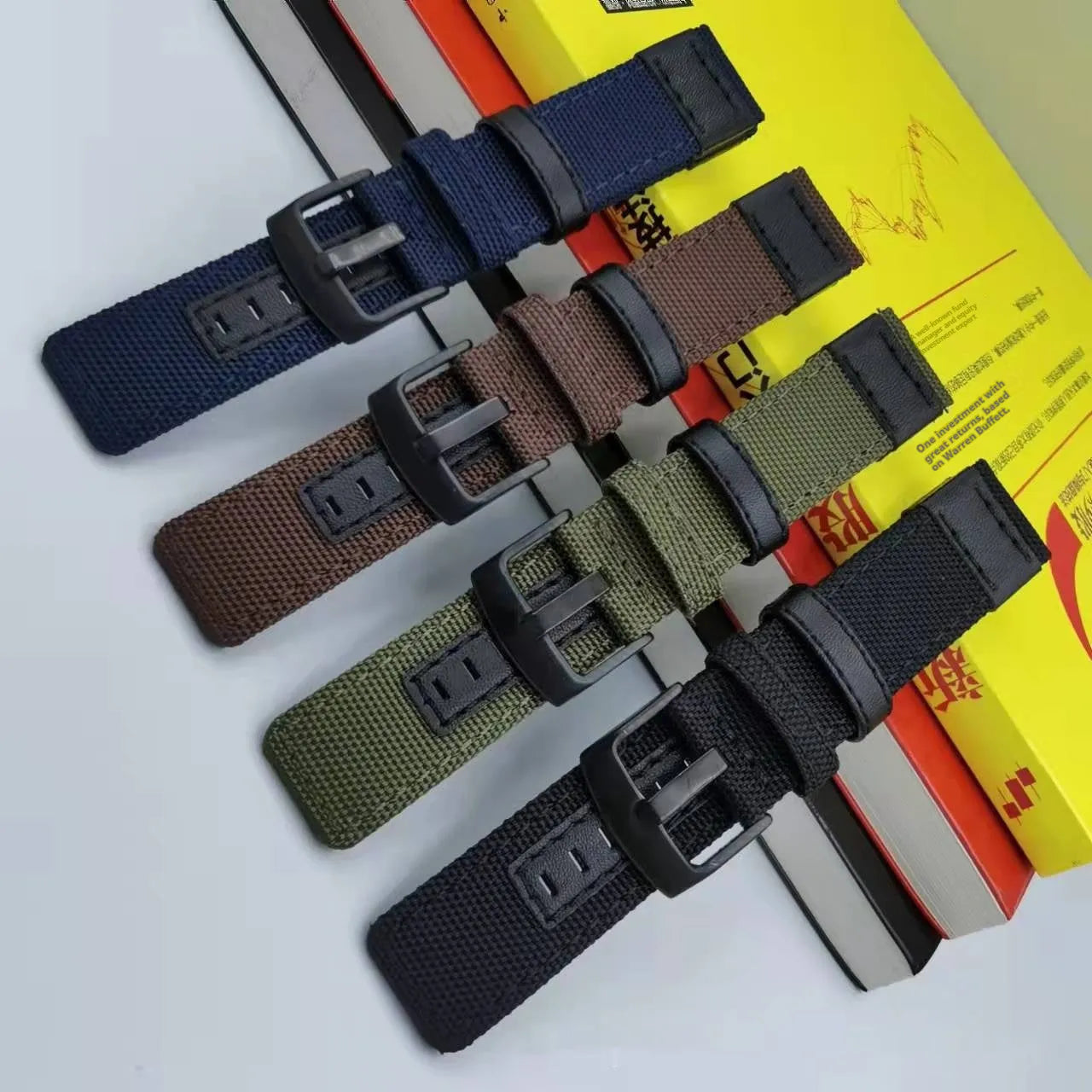 Oxford cloth watch strap in camouflage colour showing textile texture and standard watch lugs