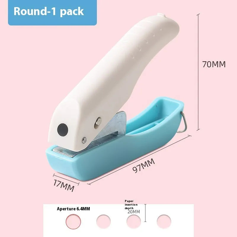 Manual craft punching machine with love, star, and round shape attachments for paper embossing.