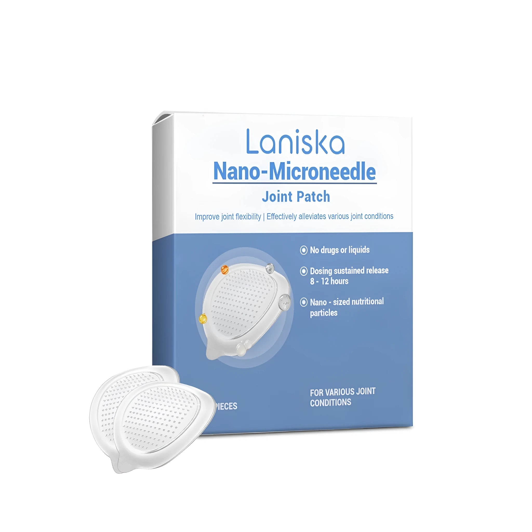 Nano-microneedle joint patch pack containing four patches with PE backing for topical application