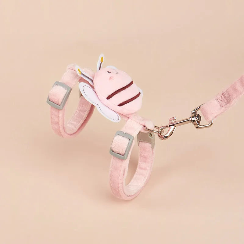 Adjustable cat harness and leash set with teddy bear and bee shapes in blue colour