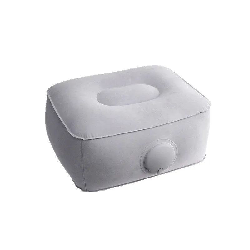 Inflatable portable seat cushion with flocking material shown inflated for use.